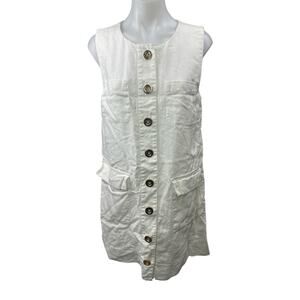 J.Crew 100% Linen Women's White Sleeveless Button Down Mini Shift Shirt Dress S